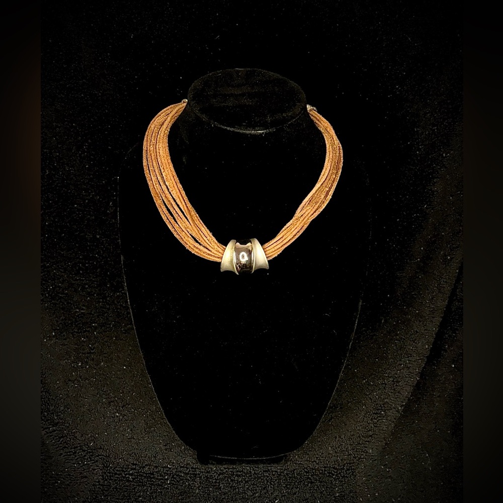 Chico’s Layered Suede Cord Necklace with Metal Barrel Accent item#0033
